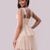 Lace-Up Shoulder Pleated Mesh Mini Dress