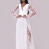 Deep V Embroidered Lace Panel Wedding Maxi Dress