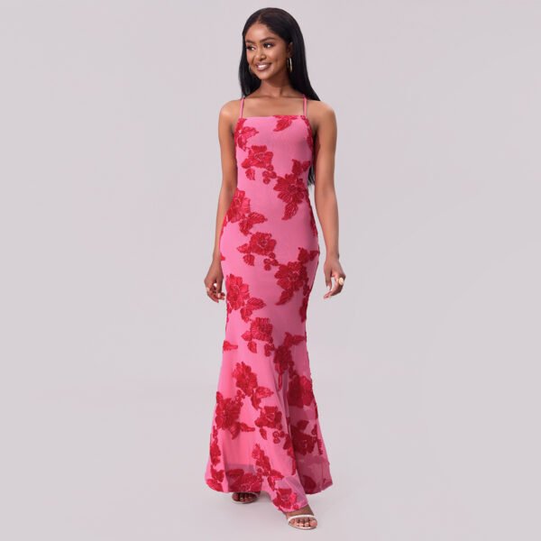 3D Floral Lace Sheath Maxi Dress