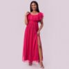 Off-Shoulder Chiffon Maxi Dress with Ruffle Hem