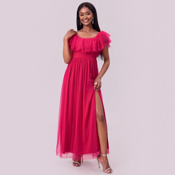 Off-Shoulder Chiffon Maxi Dress with Ruffle Hem