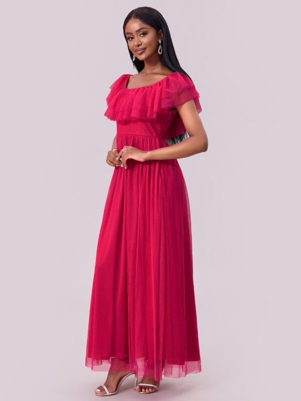 Off-Shoulder Chiffon Maxi Dress with Ruffle Hem