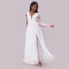 Deep V Embroidered Lace Panel Wedding Maxi Dress