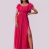 Off-Shoulder Chiffon Maxi Dress with Ruffle Hem