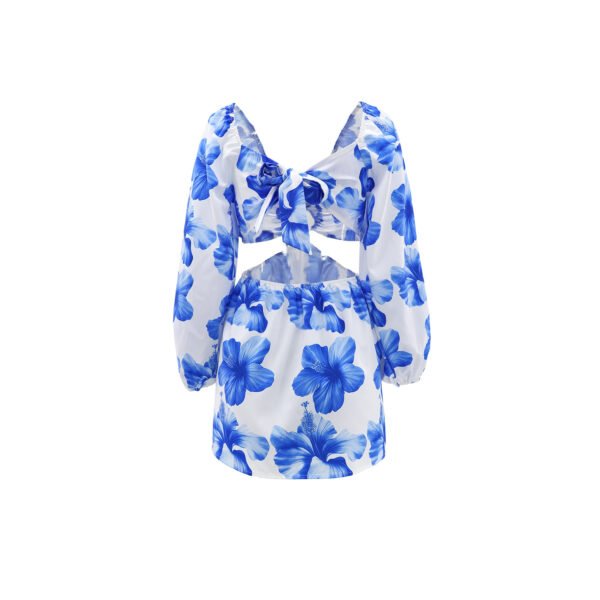 Drawstring Floral Cutout Vacation Dress