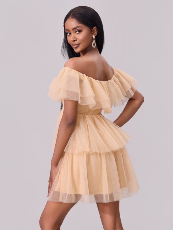 Off-Shoulder Mesh Ruffle Mini Dress