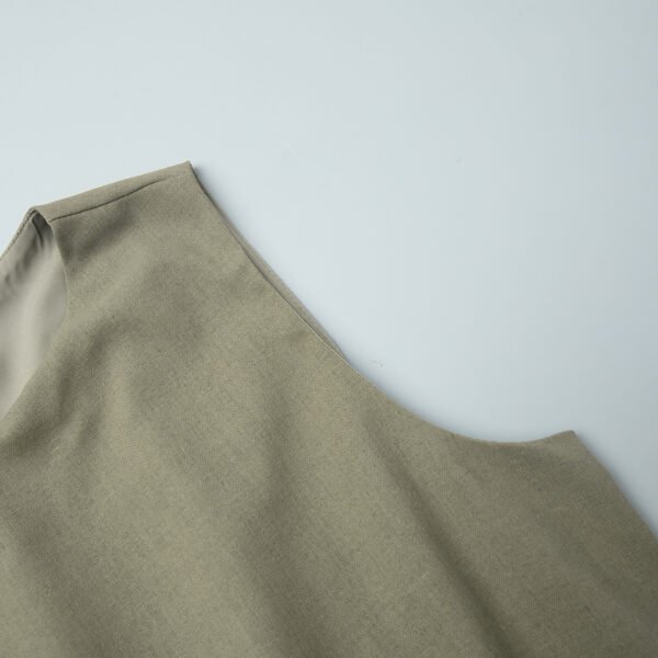 Cotton Linen Round Neck Vest & Pleated Skirt Set