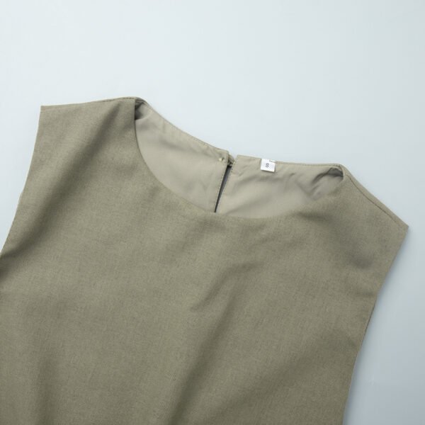 Cotton Linen Round Neck Vest & Pleated Skirt Set