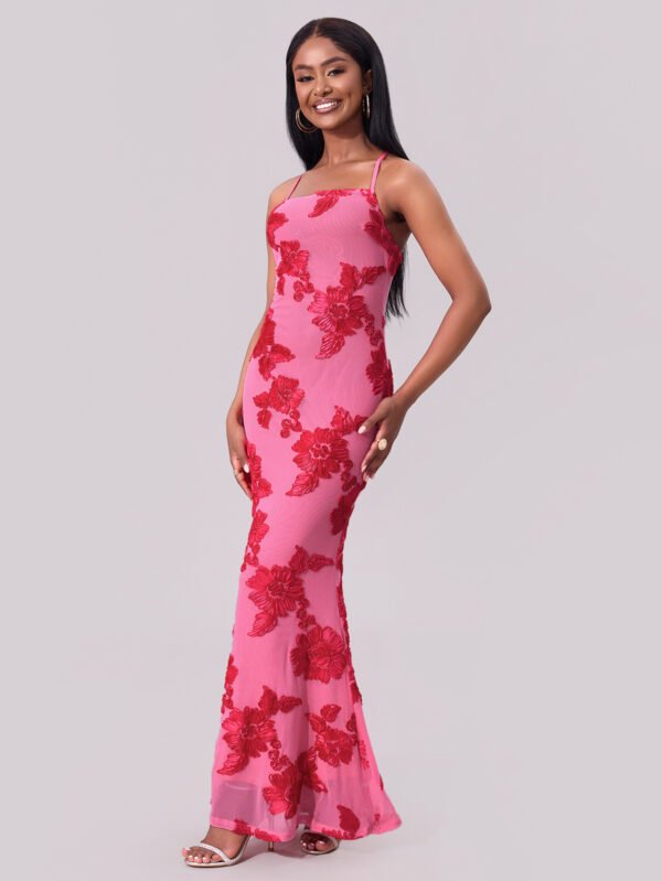 3D Floral Lace Sheath Maxi Dress