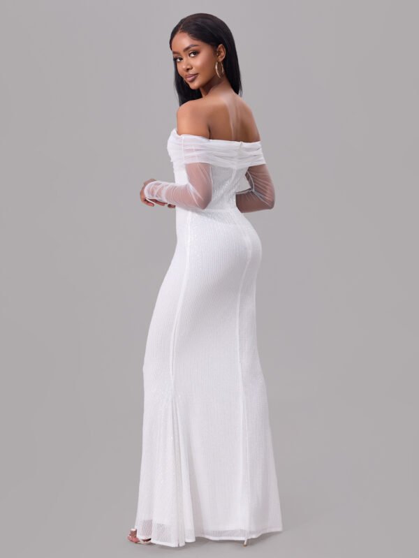 Off-Shoulder Sequin Mesh Maxi Dress