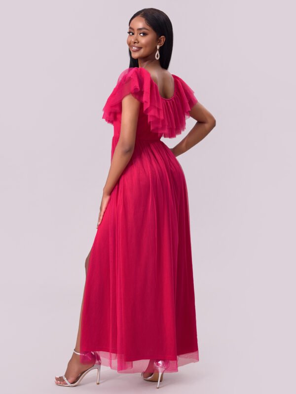Off-Shoulder Chiffon Maxi Dress with Ruffle Hem