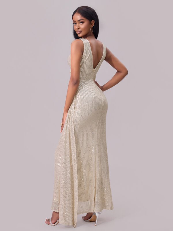 Sequin V-Neck Backless Evening Maxi Dress