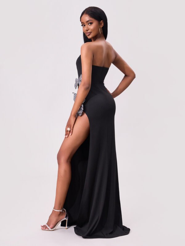 Diamond Bow Velvet Split Maxi Dress