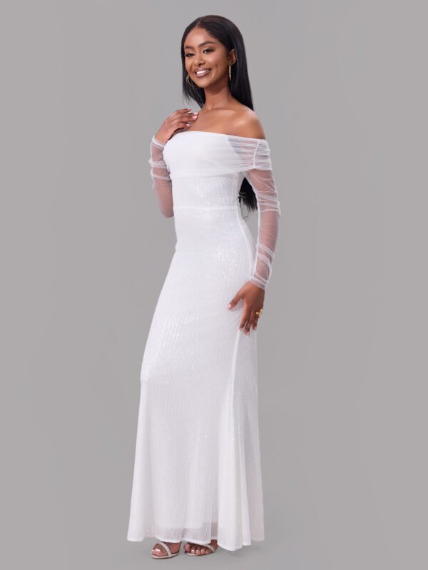 Off-Shoulder Sequin Mesh Maxi Dress