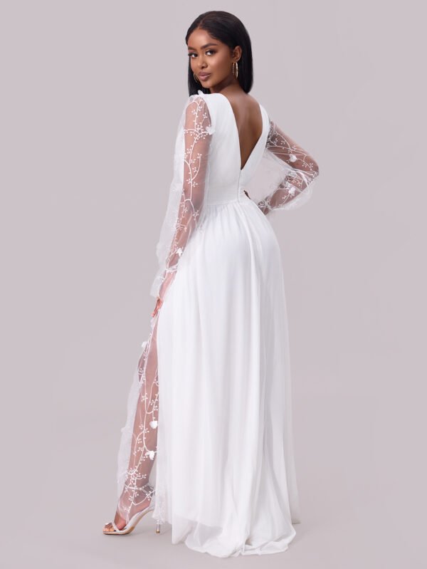 Deep V Embroidered Lace Panel Wedding Maxi Dress