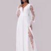 Deep V Embroidered Lace Panel Wedding Maxi Dress