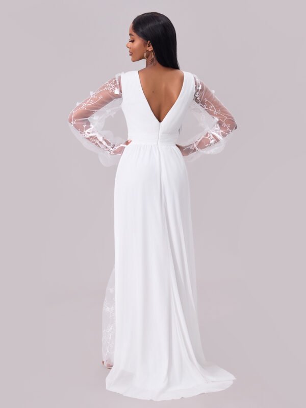 Deep V Embroidered Lace Panel Wedding Maxi Dress