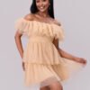 Off-Shoulder Mesh Ruffle Mini Dress