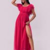 Off-Shoulder Chiffon Maxi Dress with Ruffle Hem