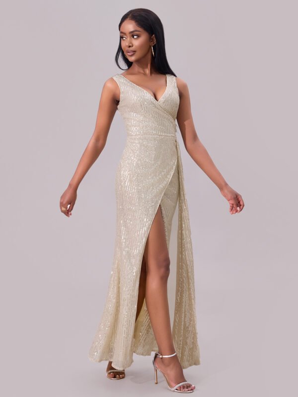 Sequin V-Neck Backless Evening Maxi Dress