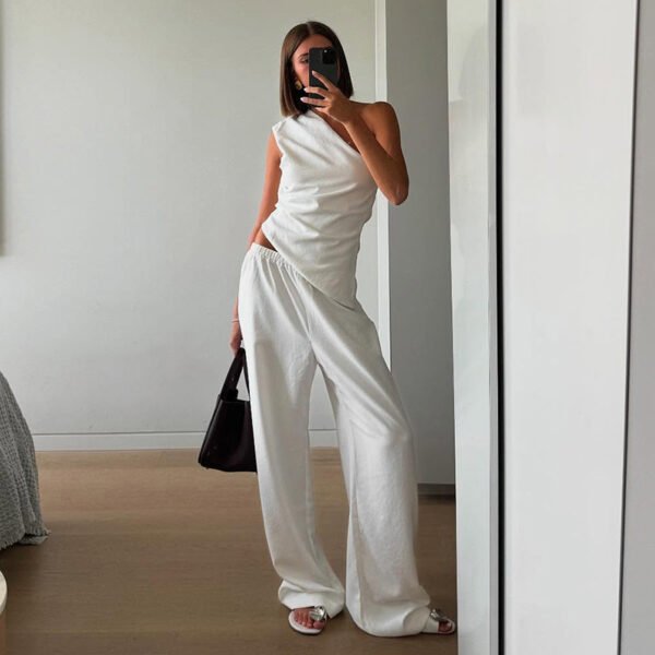 One-Shoulder Cutout Vest & Strap Pants Set