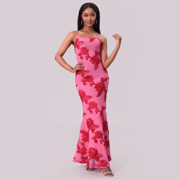 3D Floral Lace Sheath Maxi Dress